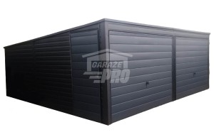 Garaż blaszany 6x5 2x Brama uchylna + drzwi Antracyt Dach spad w tył GP208