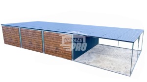 Garaż blaszany 9x6 + wiata 3x6 3x Brama uchylna  antracyt + jasny orzech spad w tył  GP226