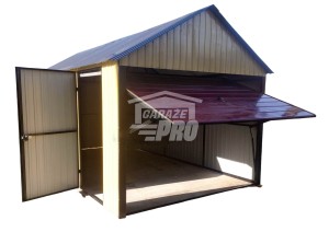 Garaż blaszany 3x6 Brama  Brąz + Żółty  Dach dwuspadowy GP78