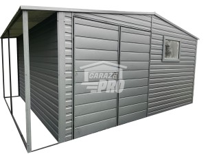 Domek Ogrodowy 4x4  + wiata - antracyt  drzwi  2x okno dwuskrzydłowe - Dach dwuspad GP236