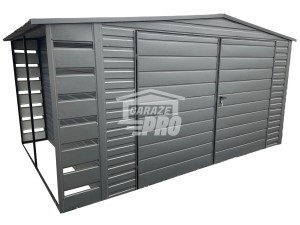 Domek Ogrodowy 4x3  + wiata - antracyt  Brama dwuskrzydłowa - Dach dwuspadowy GP238