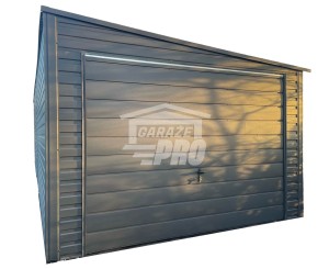 Garaż blaszany 3,5x8 brama uchylna - 2x okno - antracyt Dach spad w prawo  GP274
