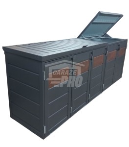 Zabudowa koszy na śmieci wiata śmietnikowa obudowa kubłów 345x80x120 cm 5x240L antracyt + ciemny orzech GP343