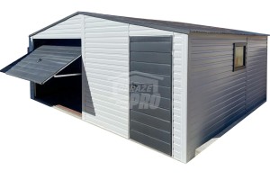 Garaż Blaszany 6x5m - Brama Uchylna - Drzwi - Okno - Biały - Antracyt - dach Dwuspadowy GP362