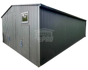 Hala - Garaż Blaszany 7x10m Brama Dwuskrzydłowa - Drzwi - Okno - Antracyt - Rynny - Dach Dwuspadowy  GP382