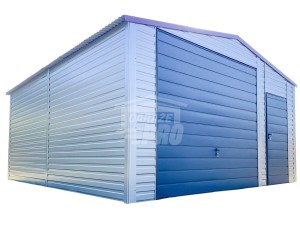 Garaż Blaszany 5,5x6m Brama Uchylna - Drzwi - 2x Okno - Srebrny -  Antracyt - Dach Dwuspadowy GP415