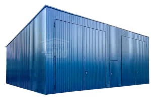 Hala - Garaż Blaszany 12x6m - 2x Bramy dwuskrzydłowe - Drzwi - Antracyt - dach Spad w tył  GP417