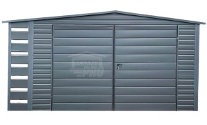 Schowek - Domek Ogrodowy 4x3m + Wiata 0,5m - Brama Dwuskrzydłowa - Antracyt - Dach dwuspadowy GP419