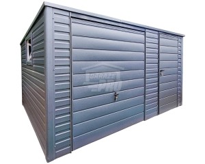 Garaż blaszany 4,5x4m - Brama uchylna - drzwi - 2x okno - antracyt - dach spad w tył GP420