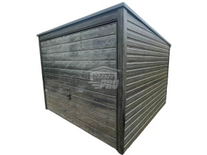 Schowek - Garaż blaszany 3x3,5m - Brama uchylna - drzwi - okno - Sosna norweska - antracyt - rynny - Dach spad w tył  GP486