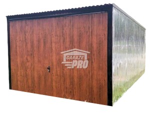 Garaż blaszany 3x5 Brama uchylna + ocynk + brama ciemny orzech spad w tył GP104