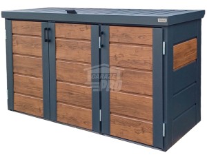 Zabudowa koszy na śmieci wiata śmietnikowa obudowa kubłów 177x65x110 cm 3x120L antracyt + jasny orzech GP510