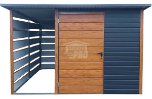 Schowek - domek ogrodowy 2x2m + wiata 1m - Drzwi - okno - antracyt - dach spad w tył  GP516