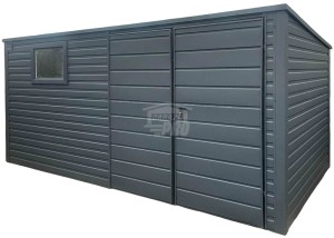 Schowek - Domek ogrodowy 4x2m - Brama dwuskrzydłowa - okno - antracyt - dach spad w tył GP528 