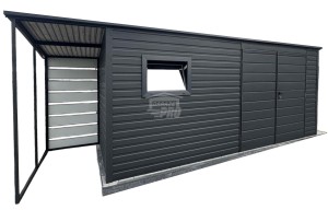 Schowek - Domek Ogrodowy 5x2m + wiata 1m -  Drzwi  - okno - antracyt - dach spad w tył GP550