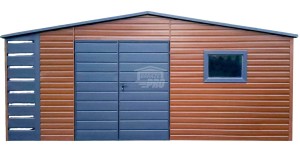 Schowek - Domek Ogrodowy 5,5x3m + wiata 0,5m -  Brama - okno - złoty dąb - dach dwuspadowy GP555