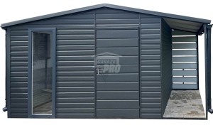 Schowek - Domek Ogrodowy 4x2,5m + Wiata 1x2,5m -  Okno - Drzwi - Antracyt  - dach Dwuspadowy  - rynny GP568
