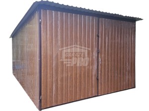Garaż blaszany 3x4 Brama - ciemny orzech - drewnopodobny Dach spad w tył  GP576