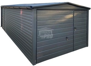 Garaż blaszany 3x6m - Brama uchylna - drzwi Antracyt Dach dwuspadowy - rynny GP581