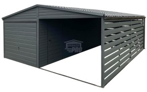 Garaż blaszany 3x6m - wiata 3m - Brama uchylna - drzwi Antracyt Dach dwuspadowy blachodachówka GP582