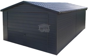 Garaż blaszany 4x6m - Brama uchylna - Blachodachówka -  antracyt  - rynny - dach dwuspadowy GP583
