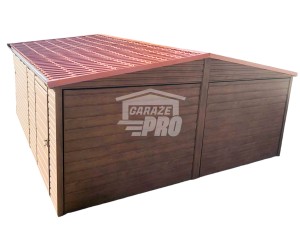 Garaż blaszany 6x6 2x Brama + drzwi drewnopodobny  Dach dwuspadowy GP111