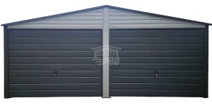 Garaż blaszany 6x6 - 2x Brama brudny biały Dach dwuspadowy GP593