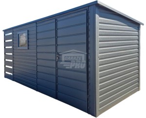 Schowek - Domek Ogrodowy 4x2m + wiata 1m - brama -  2x okno - antracyt - dach spad w tył GP615