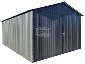 Garaż blaszany 3x6 Brama dwuskrzydłowa - antracyt - dach dwuspadowy GP630