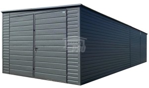Garaż blaszany 4x9m - brama dwuskrzydłowa - antracyt - dach spad w bok GP649