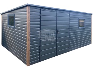 Schowek - domek ogrodowy 5x3m - brama dwuskrzydłowa - 2x okno - antracyt - dach spad w tył  GP651