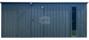 Schowek - domek ogrodowy 5x2,5m - wiata 0,5m - brama dwuskrzydłowa - okno - antracyt - dach spad w tył GP661 