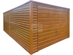 Garaż blaszany 3,5x6m - brama - jasny orzech - drewnopodobny - dach spad w tył  GP672
