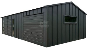 Garaż blaszany 9x6 m - brama dwuskrzydłowa - brama uchylna - 3 x okno - blacha "na rąbek"  - dach dwuspad odwrócony GP687