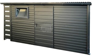 Schowek - domek ogrodowy 4x2m - wiata 0,5 m - drzwi - okno - antracyt - rynna - dach spad w tył  GP697