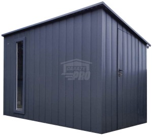 Schowek - domek ogrodowy 3x2m - drzwi - okno - antracyt - dach spad w tył - rynna  GP700