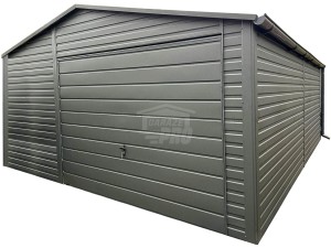 Garaż blaszany 5x6m - brama uchylna - okno - drzwi - antracyt - dach dwuspadowy - rynny  GP714