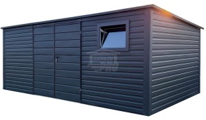 Schowek - domek ogrodowy 4,5x3 m - brama dwuskrzydłowa - okno - antracyt - dach spad w tył GP732