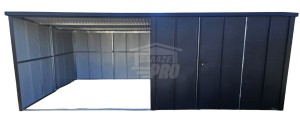 Schowek - domek ogrodowy 2,3x3 m + wiata 3x3 m - drzwi - antracyt - blacha na rąbek - dach spad w tył GP746