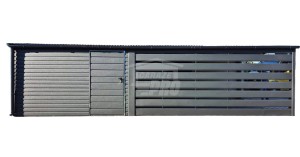 Schowek - domek ogrodowy 3x4 m + wiata 3x6 m - drzwi - antracyt - dach spad w bok - rynny GP751