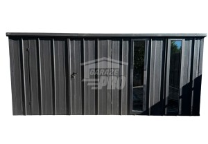 Domek ogrodowy 4,5x2,5 m - brama dwuskrzydłowa - 2x okno - czarny - blacha na rąbek - dach spad w tył GP756
