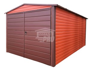Garaż blaszany 3x5 m - brama dwuskrzydłowa - jasny brąz - dach dwuspadowy GP761
