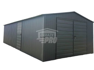Garaż blaszany 4,5x8 m - brama dwuskrzydłowa - drzwi - antracyt - dach dwuspadowy GP764