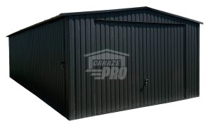 Garaż blaszany 4x7 m - brama uchylna - drzwi - okno - czarny - dach dwuspadowy GP767