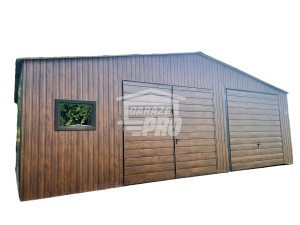 Garaż blaszany 9x6 2x Brama okno   drewnopodobny  Dach dwuspadowy GP139