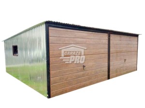 Garaż blaszany 6x5 2x Brama uchylna  + drzwi + okno ocynk  spad w tył GP141   